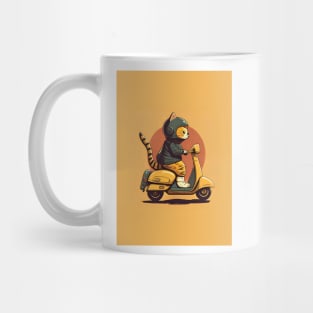 cat riding a scooter Mug